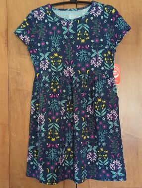 New Wonder Nation Girls' Navy Floral Short Sleeve Dress 10/12 Large